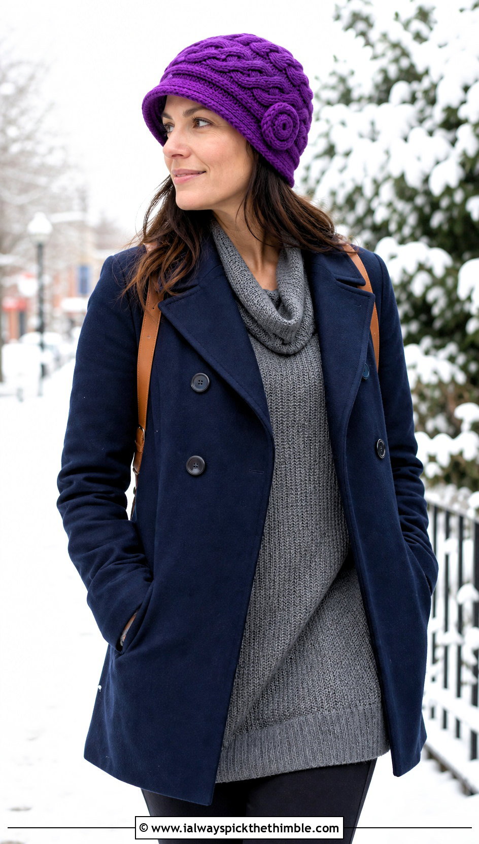 Cable Stitch Crochet Cloche Hat With Peacoat And Leggings - 25 crochet cloche hat outfit ideas