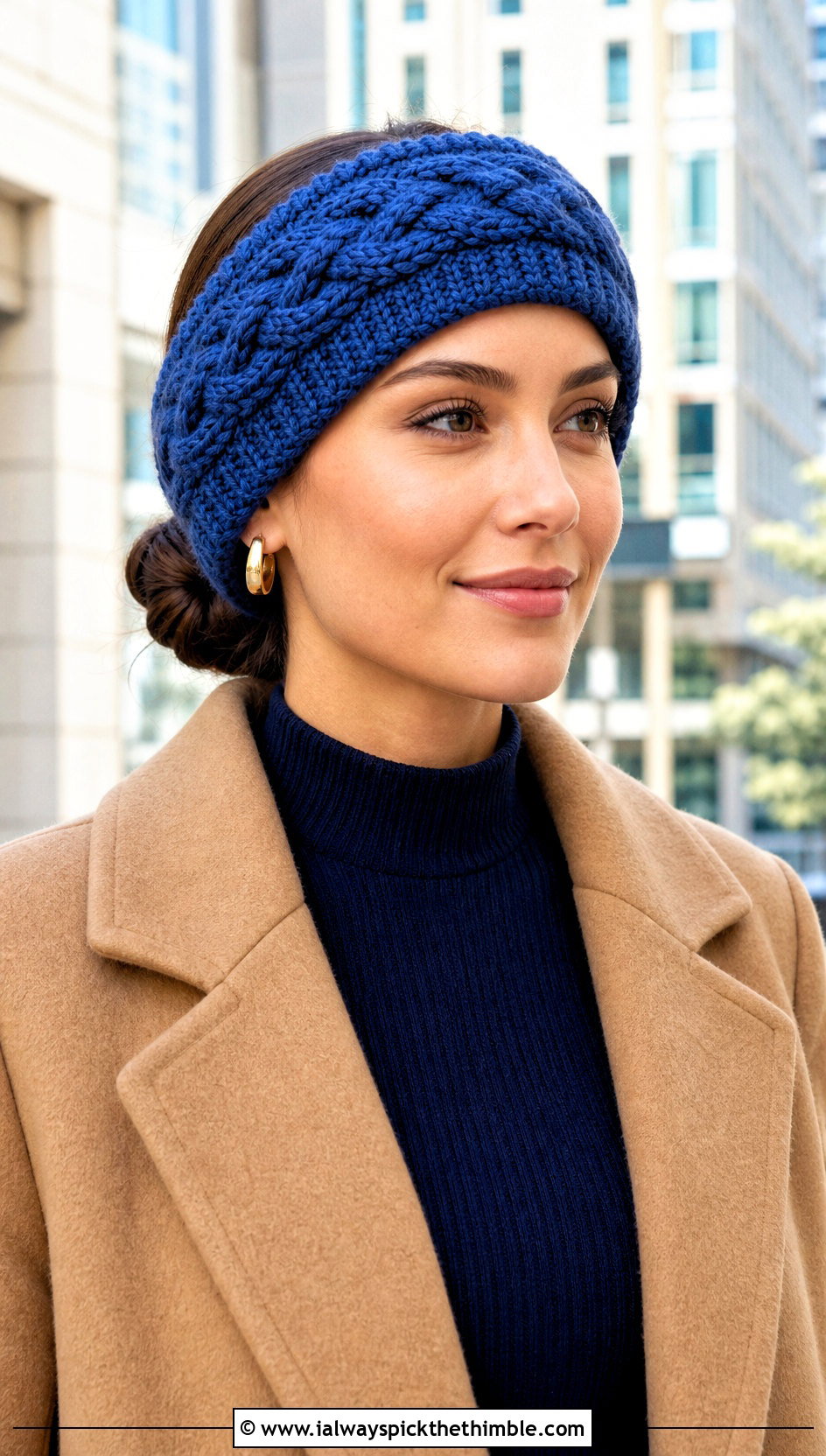 Cable Stitch Crochet Ear Warmer With Wool Coat - 15 Quick And Easy Crochet Ear Warmers outfit ideas