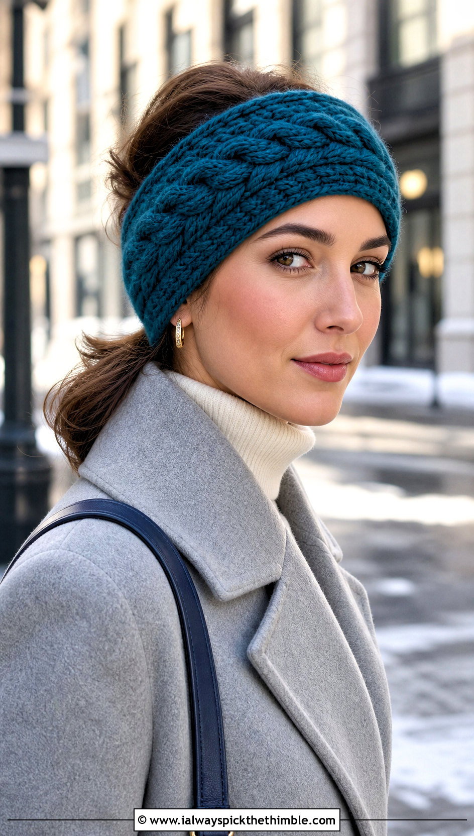 Cable Stitch Crochet Earwarmer With Wool Coat - 25 crochet earwarmer outfit ideas