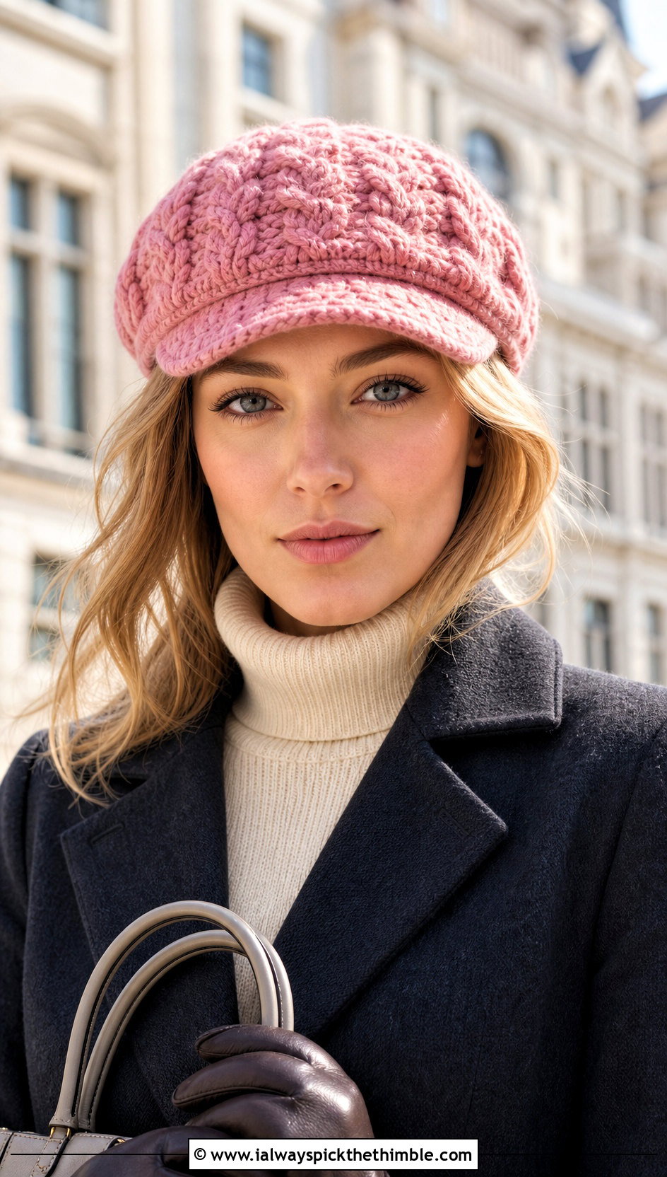 Cable Stitch Crochet Flat Cap With Wool Coat - 20 crochet flat cap outfit ideas