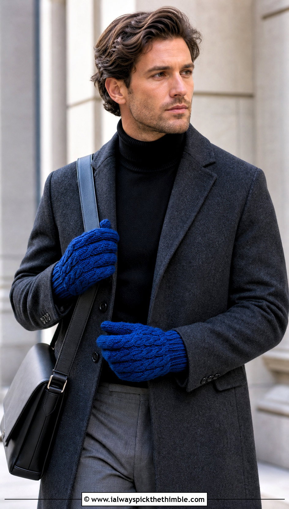 Cable Stitch Crochet Gloves With Wool Overcoat - 25 crochet gloves for men outfit ideas