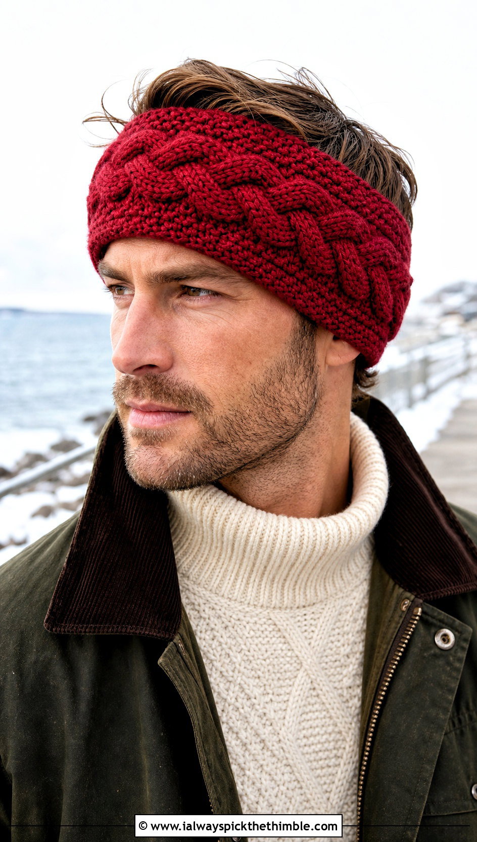 Cable Stitch Crochet Headband With Fisherman Sweater - 20 men's crochet headband outfit ideas