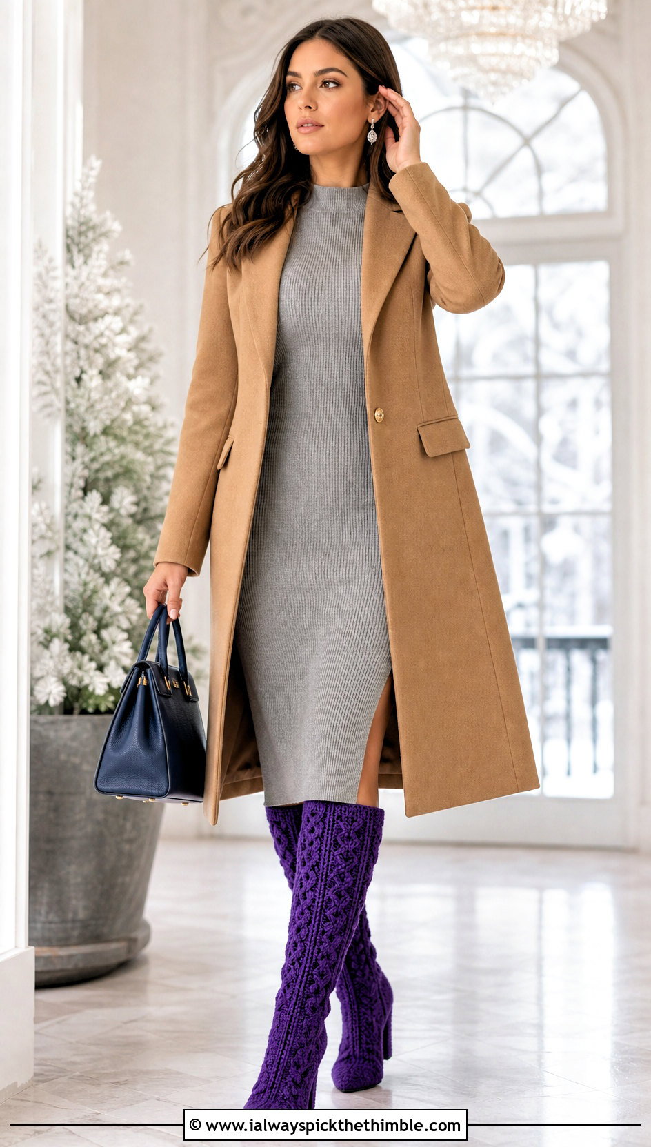 Cable Stitch Crochet High Heel Boots With A Knit Midi Dress - 15 Crochet High Heel Boots outfit ideas