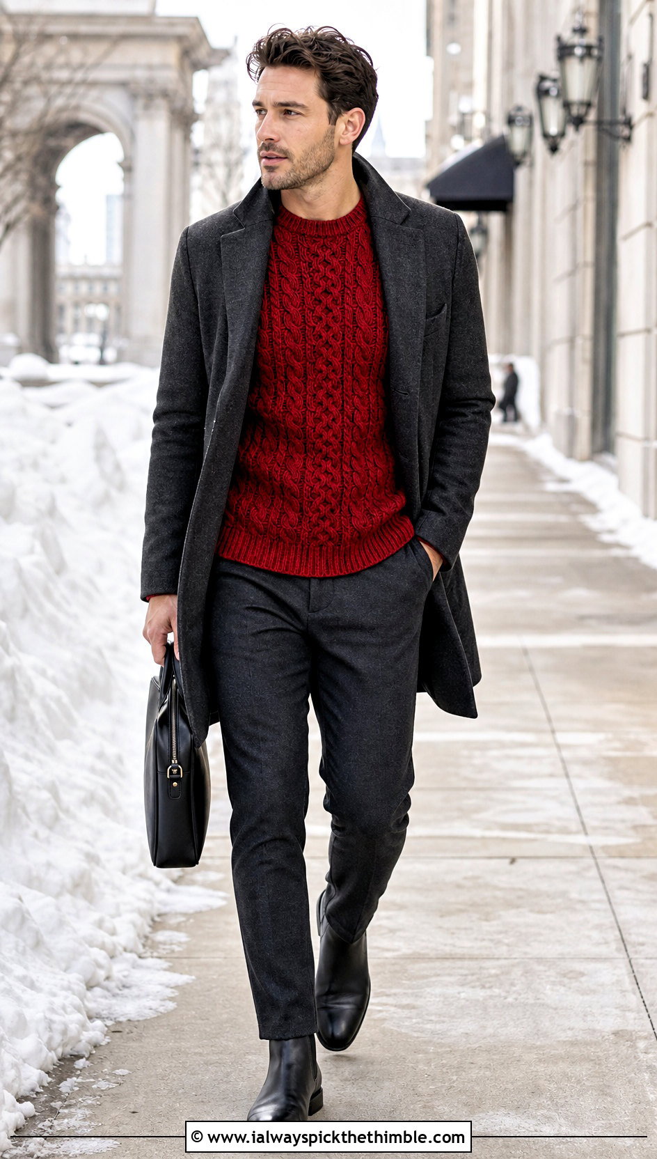 Cable Stitch Crochet Jumper With Wool Coat - 25 men crochet jumper outfit ideas