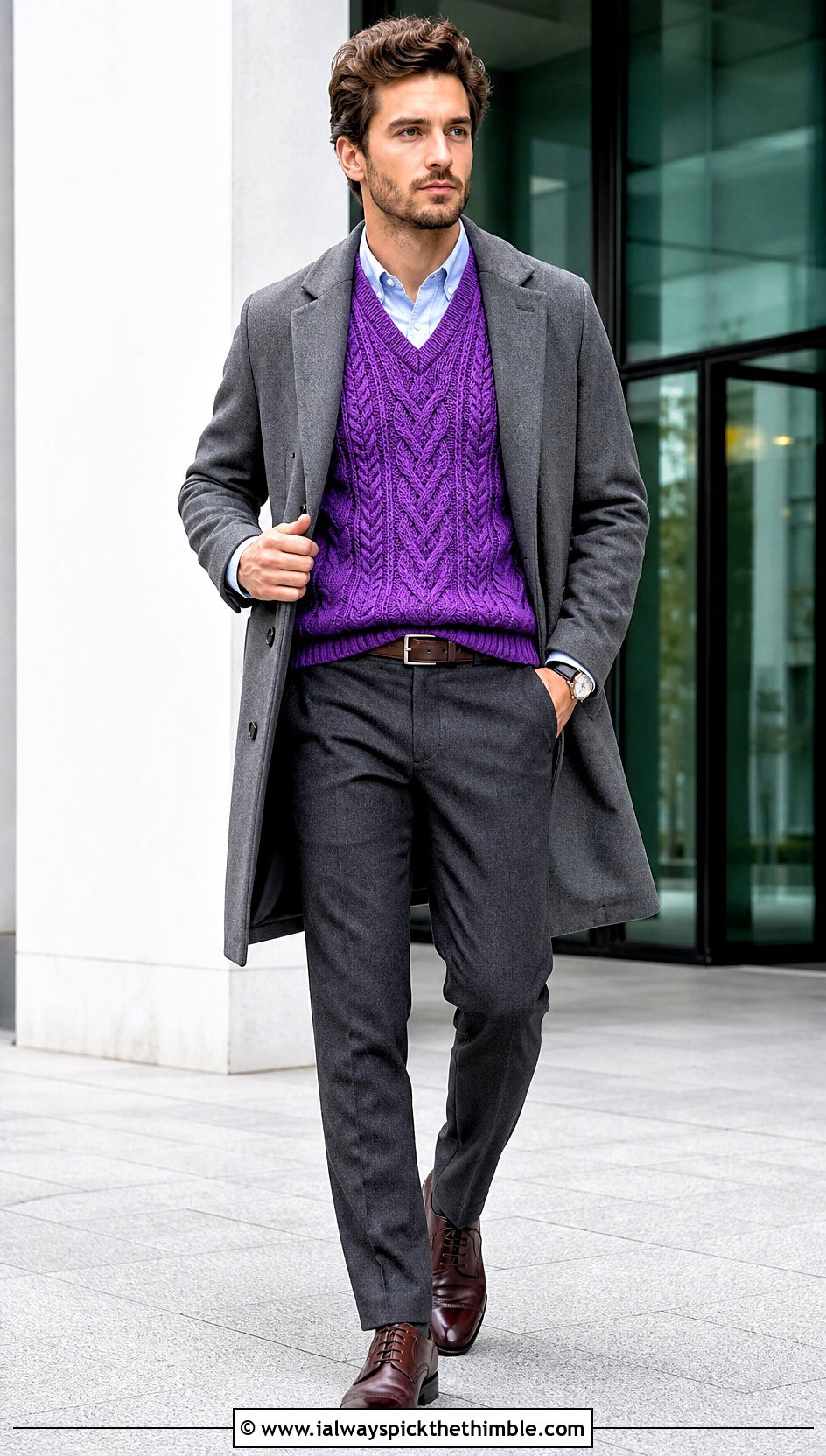 Cable Stitch Crochet Mens Sweater Vest With Oxford Shirt - 20 Mens Crochet Sweater Vest outfit ideas