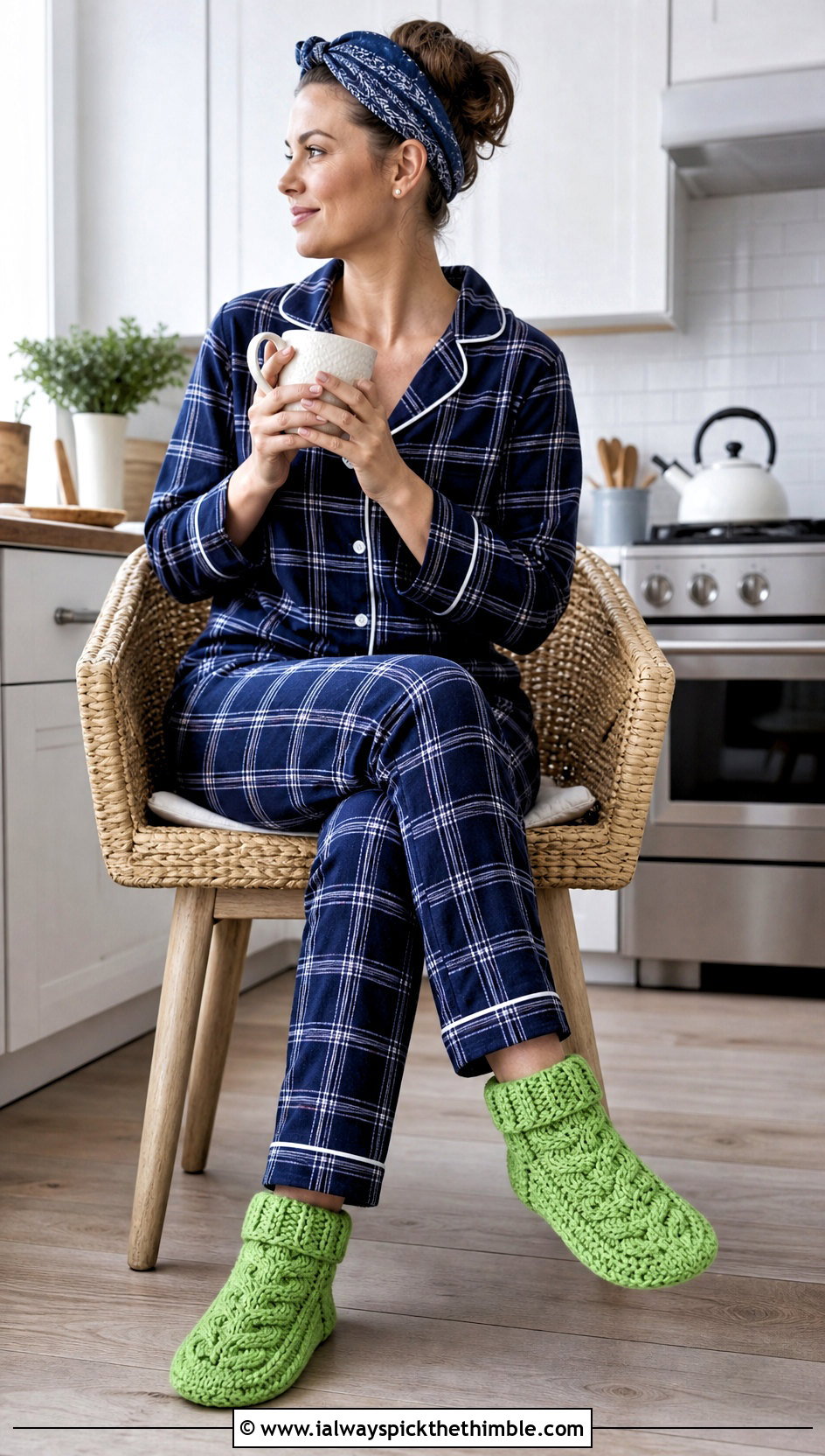 Cable Stitch Crochet Slipper Boots With Plaid Pajama Set - 25 crochet slipper boots outfit ideas