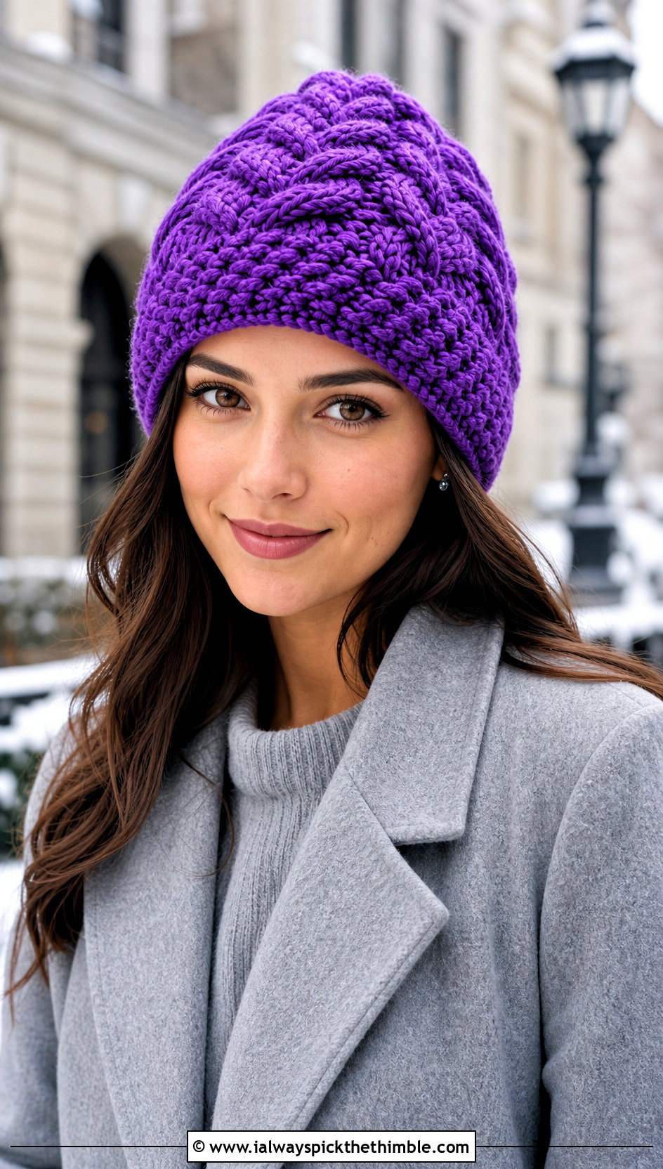 Cable Stitch Crochet Stocking Cap With Sweater Dress - 20 crochet stocking cap outfit ideas