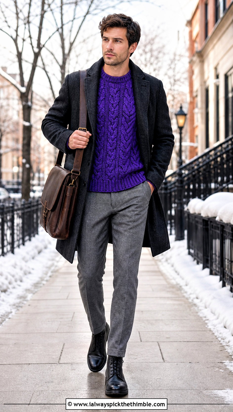 Cable Stitch Crochet Sweater With Flannel Pants - 25 men's crochet sweater ideas