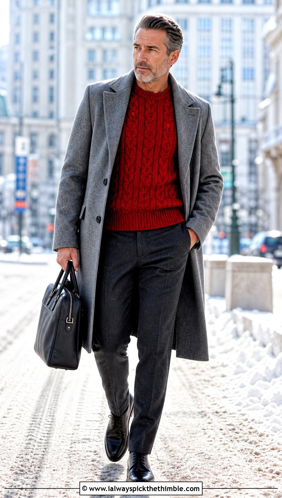 Cable Stitch Crochet Sweater With Wool Trousers - 25 men crochet sweater outfit ideas