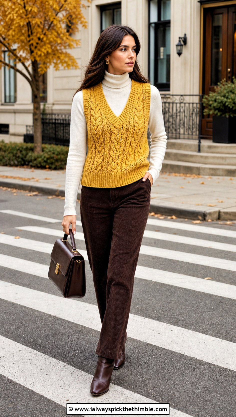 Cable Stitch Crochet V Neck Tank Top With Corduroy Pants - 20 crochet v neck tank top outfit ideas
