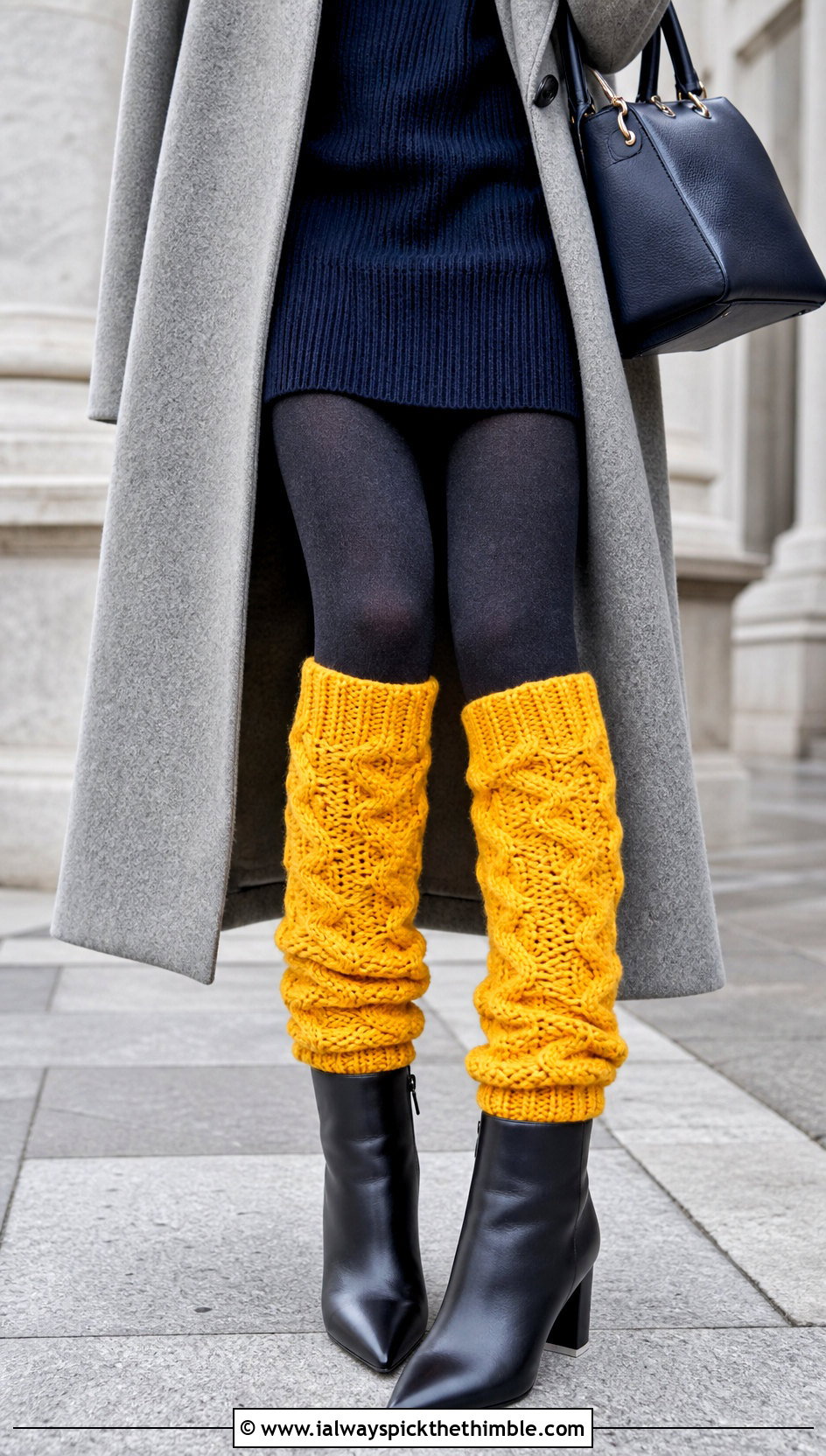 Cable Stitch Crocheted Leg Warmers With A Sweater Dress - 25 Crocheted Leg Warmers outfit ideas