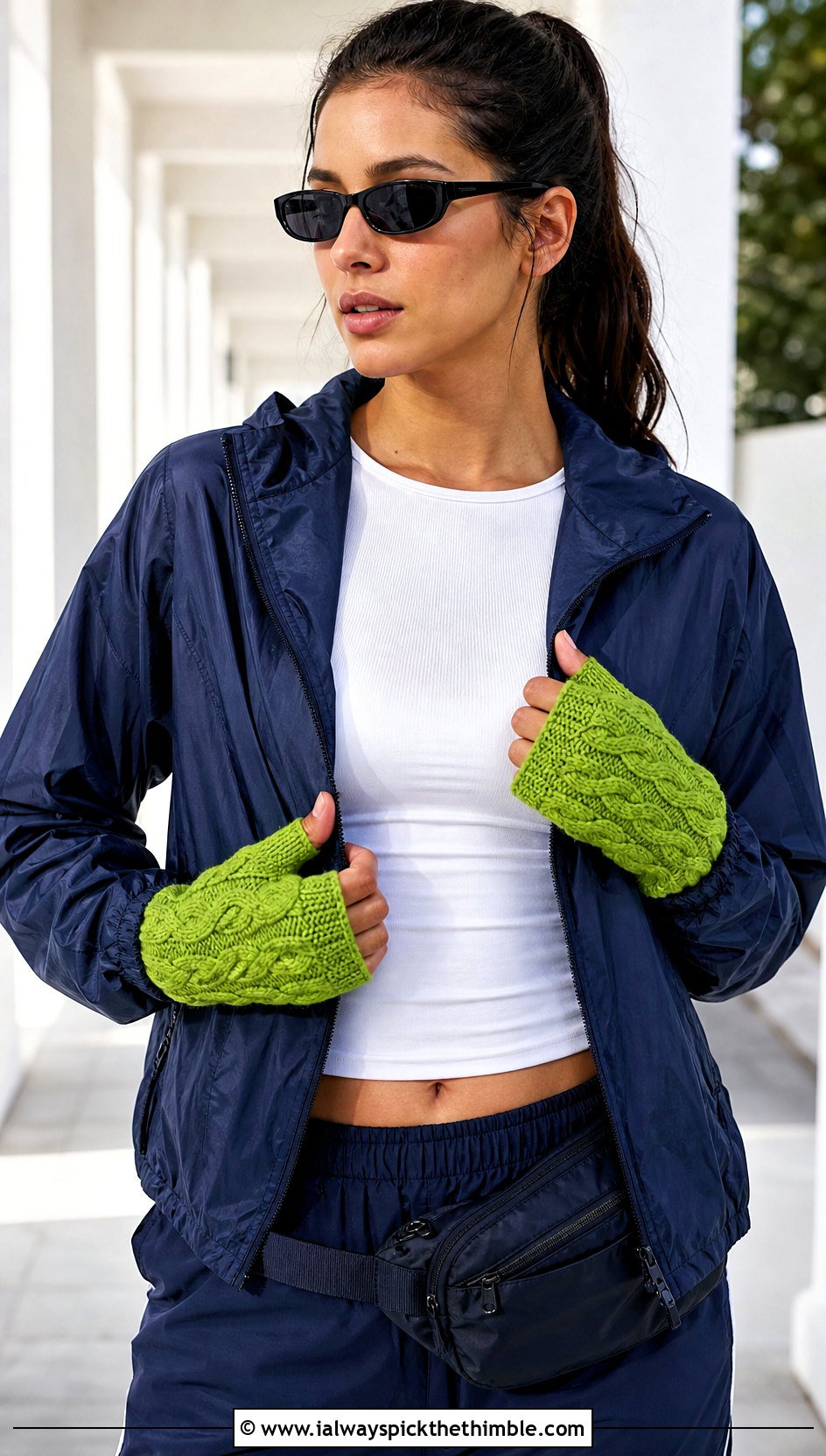 Cable Stitch Fingerless Crochet Gloves With Sporty Layers - 25 crochet gloves fingers outfit ideas