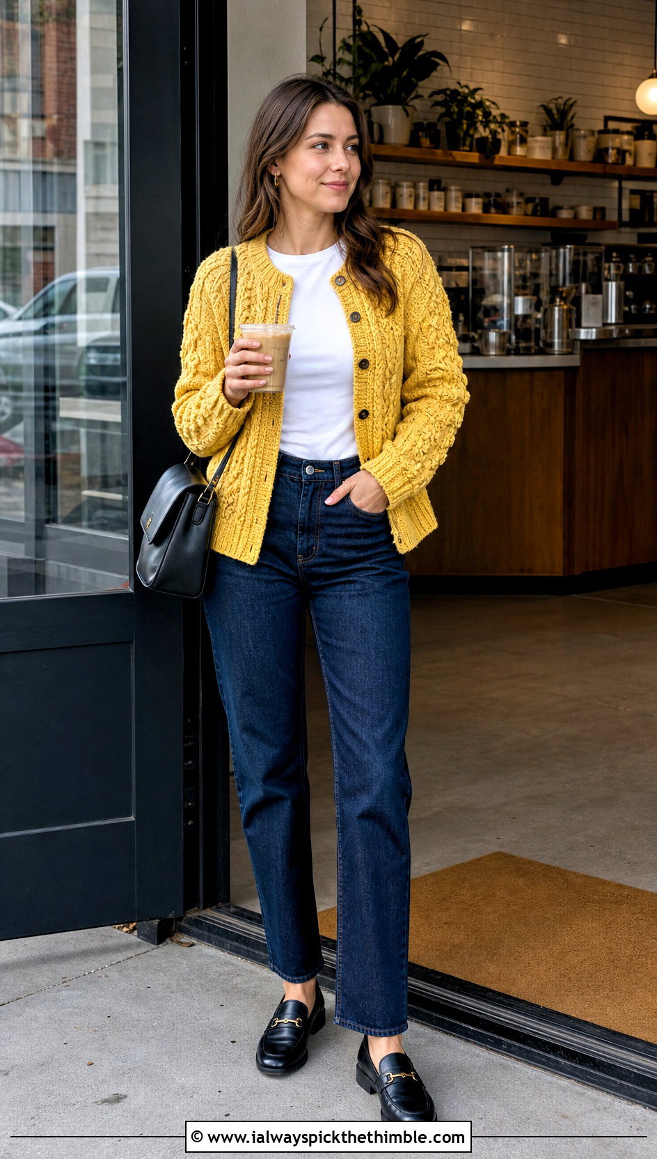 Cable Stitch Folklore Crochet Cardigan With Straight Leg Jeans - 20 folklore crochet cardigan outfit ideas