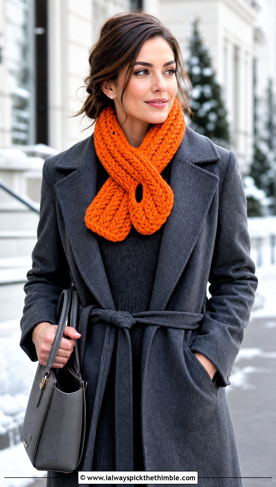 Cable Stitch Keyhole Scarf With Sweater Dress - 15 Crocheted Keyhole Scarf outfit ideas