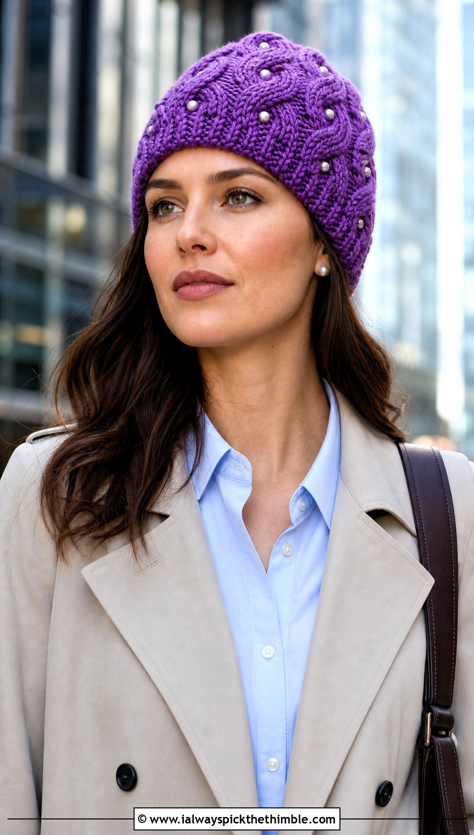Cable Stitch Pearl Crochet Beanie With Trench Coat - 15 Pearl Crochet Beanie outfit ideas