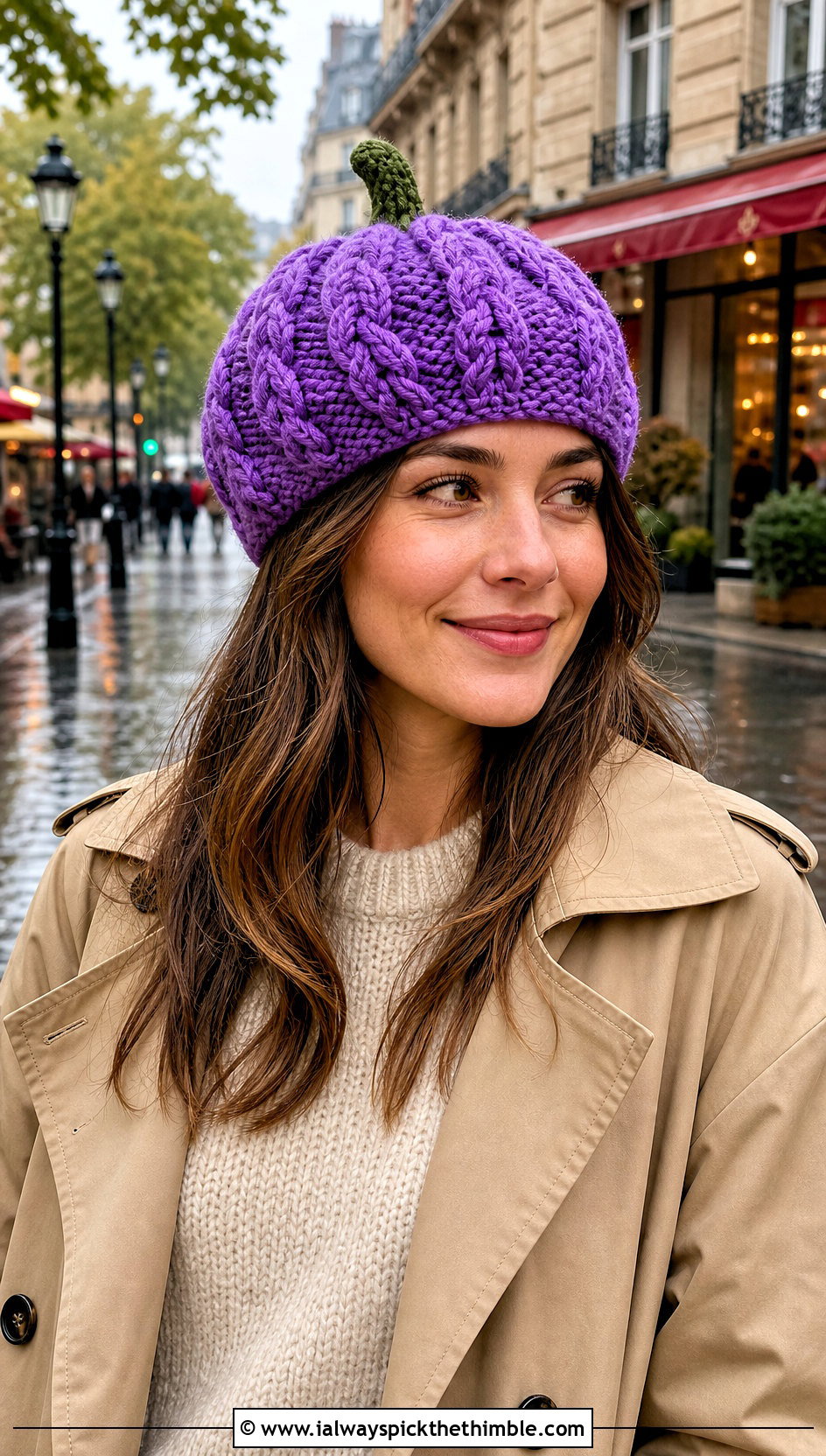 Cable Stitch Pumpkin Hat With Trench Coat - 25 crochet pumpkin hat outfit ideas