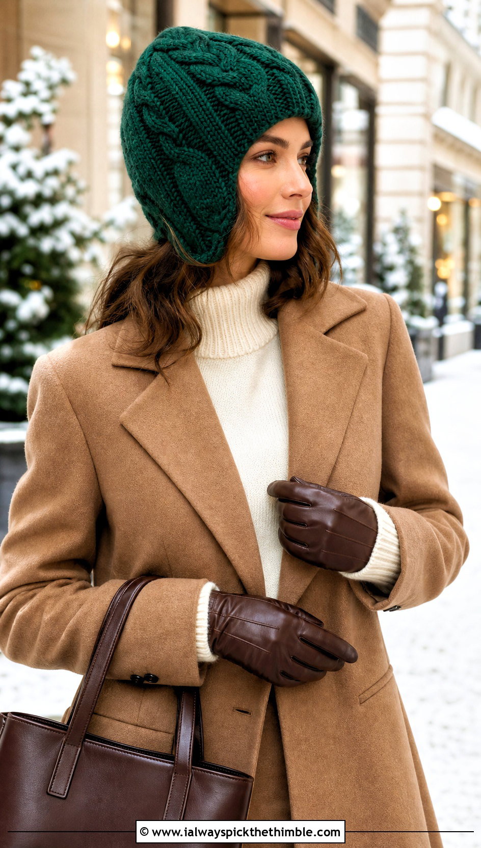 Cable Texture Bonnet With Wool Coat - 25 crochet bonnet outfit ideas