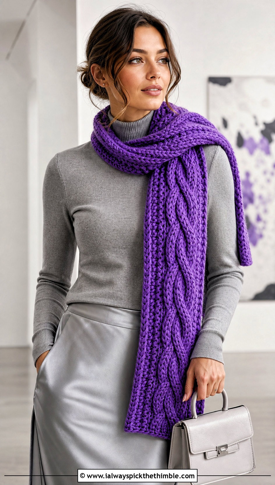 Cable Texture Bulky Yarn Crochet Scarf With Satin Skirt - 20 bulky yarn crochet scarf outfit ideas