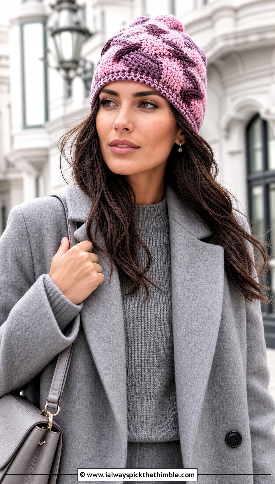 Cable Texture Camo Crochet Beanie With Wool Coat - 20 Camo Beanie Crochet Hat outfit ideas