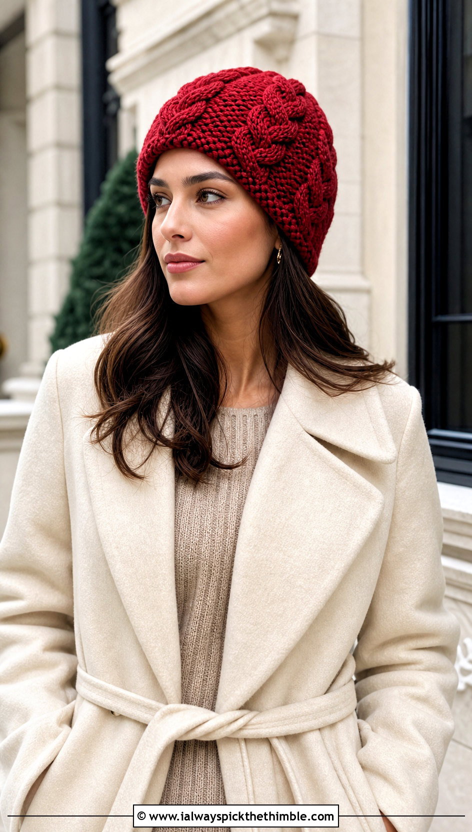 Cable Texture Chunky Crochet Beanie With Sweater Dress - 20 Chunky Yarn Crochet Hats outfit ideas
