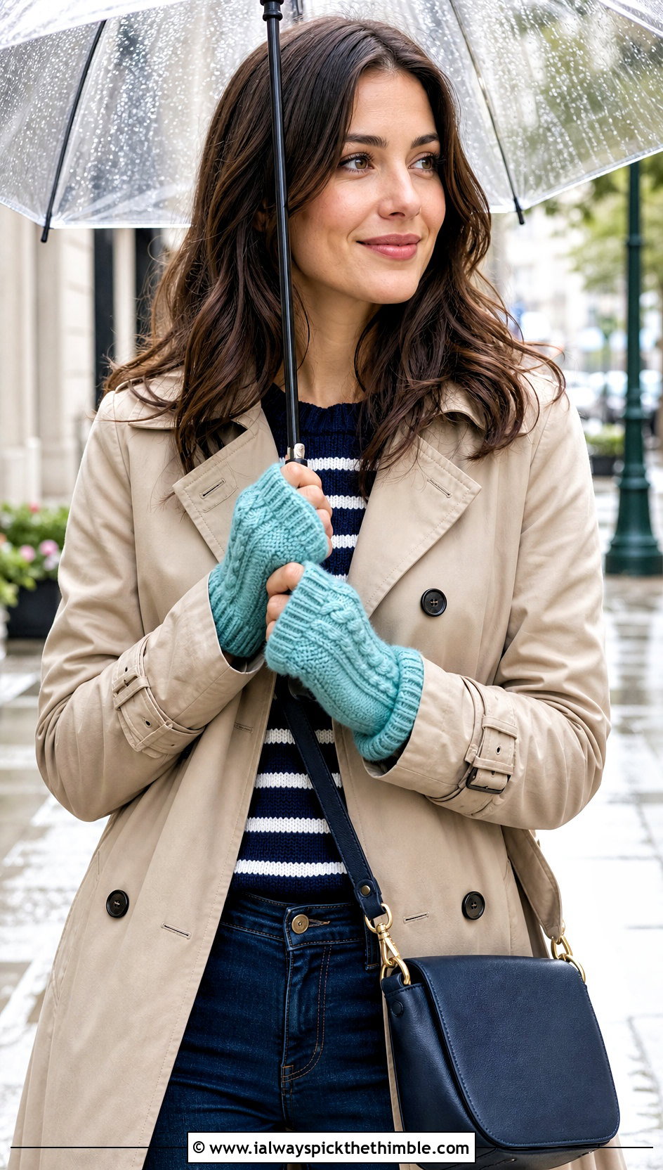Cable Texture Convertible Crochet Mittens With Trench Coat - 20 Convertible Crochet Fingerless Mittens outfit ideas