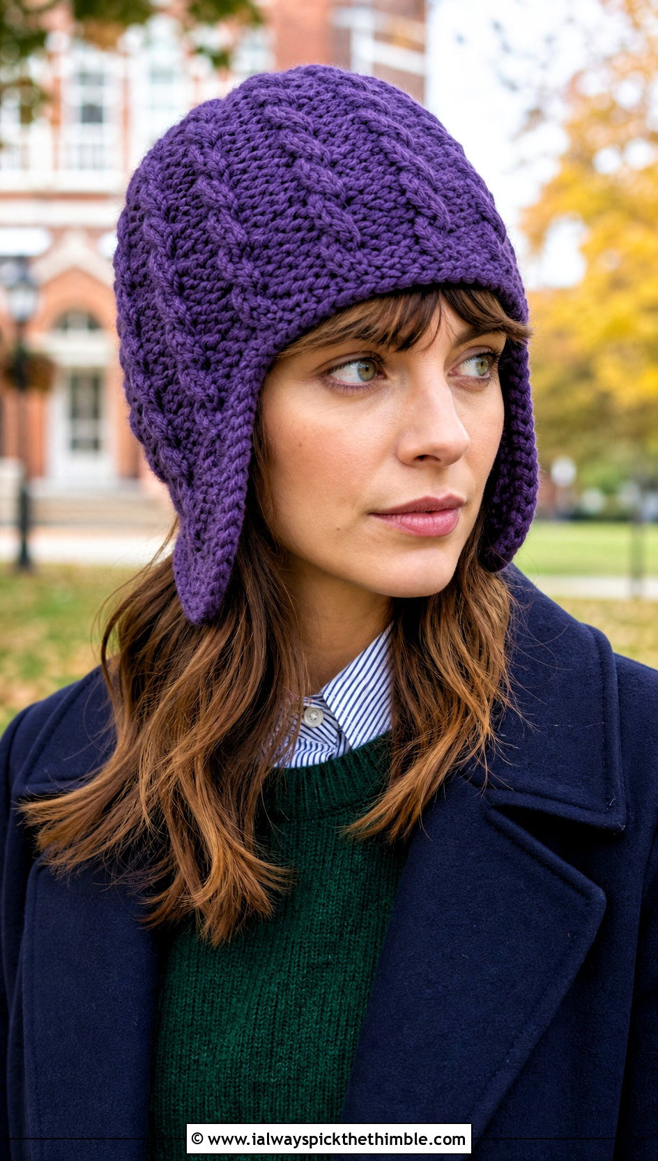 Cable Texture Crochet Aviator Hat With Preppy Layers - 20 crochet aviator hat outfit ideas