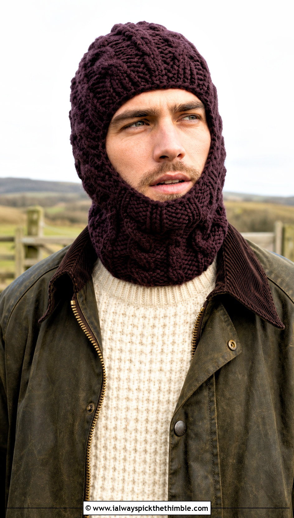 Cable Texture Crochet Balaclava With Cable Sweater - 20 crochet balaclava for men outfit ideas
