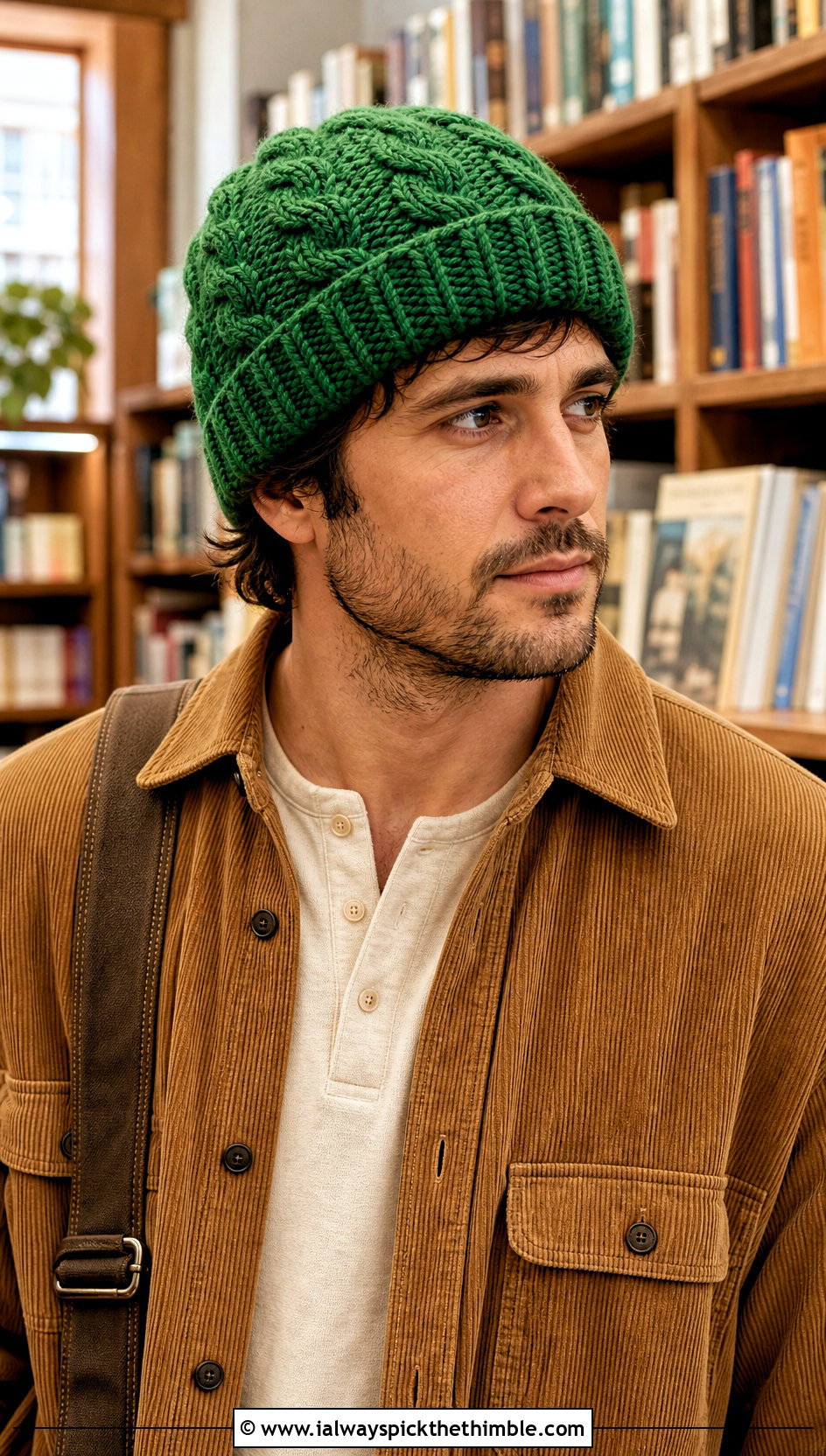 Cable Texture Crochet Beanie With Corduroy Outfit - 15 men's crochet beanies outfit ideas
