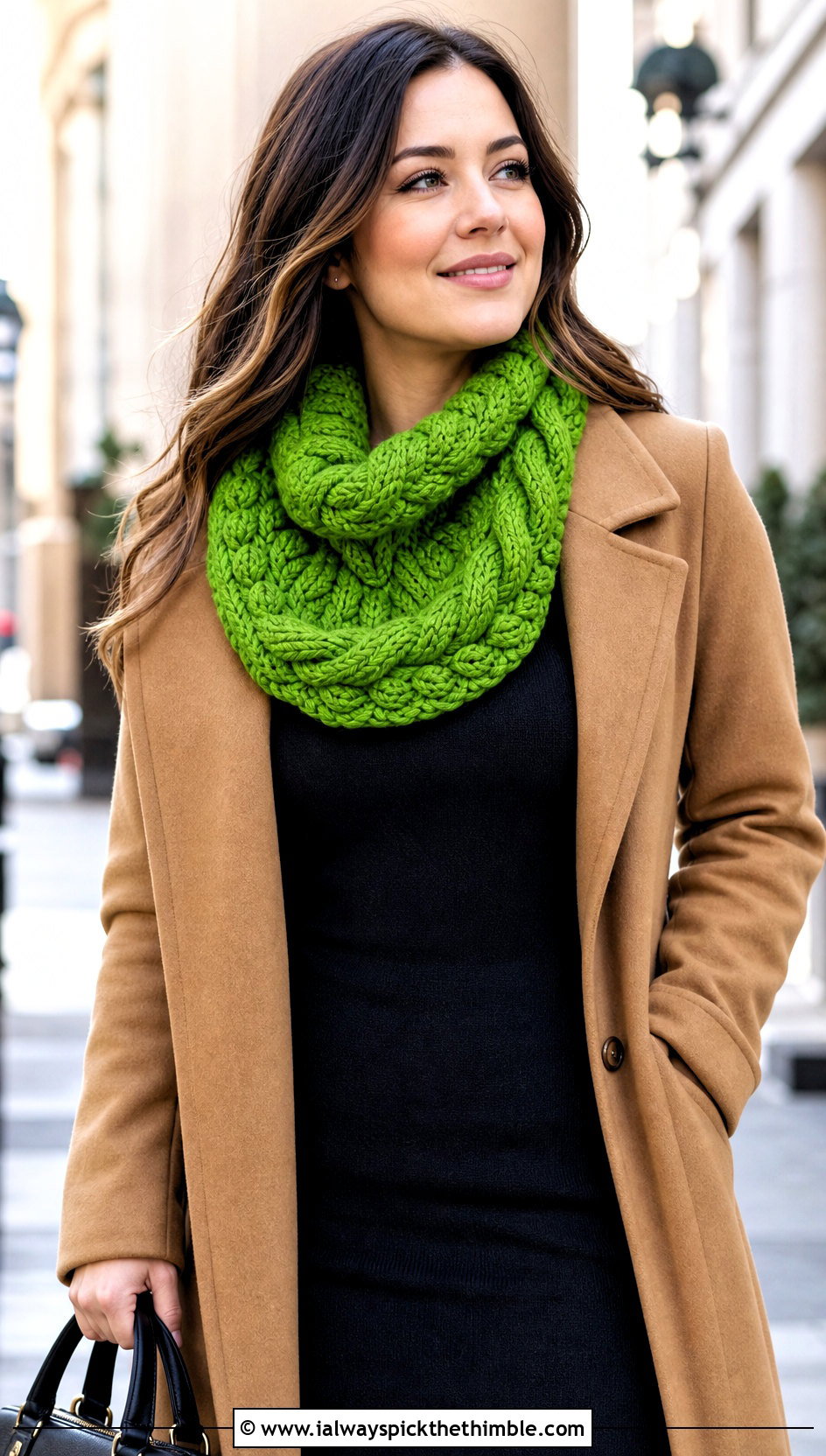 Cable Texture Crochet Cowl With Sweater Dress - 25 crochet cowl outfit ideas