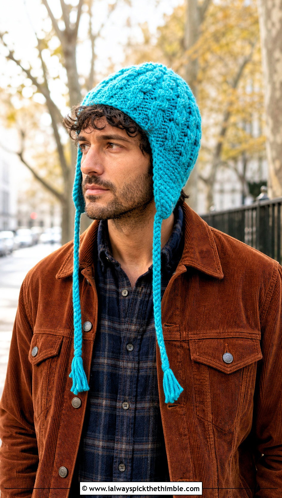 Cable Texture Crochet Earflap Hat With Corduroy Jacket - 15 Mens Crochet Hat With Earflaps outfit ideas