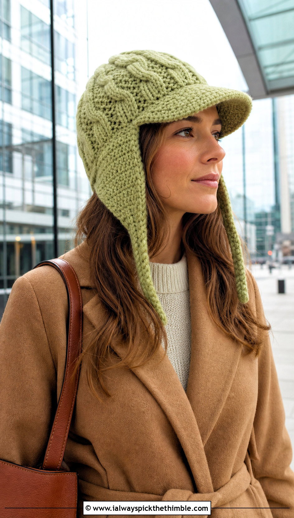 Cable Texture Crochet Flap Hat With Knit Set - 20 crochet flap hat outfit ideas