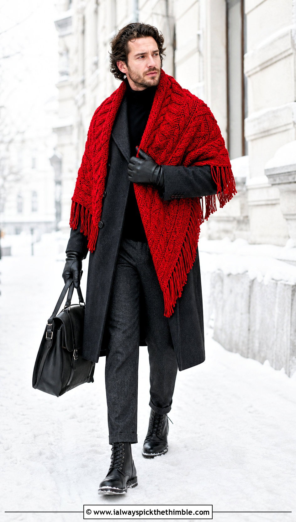 Cable Texture Crochet Prayer Shawl With A Winter Coat - 20 Mens Crochet Prayer Shawl outfit ideas