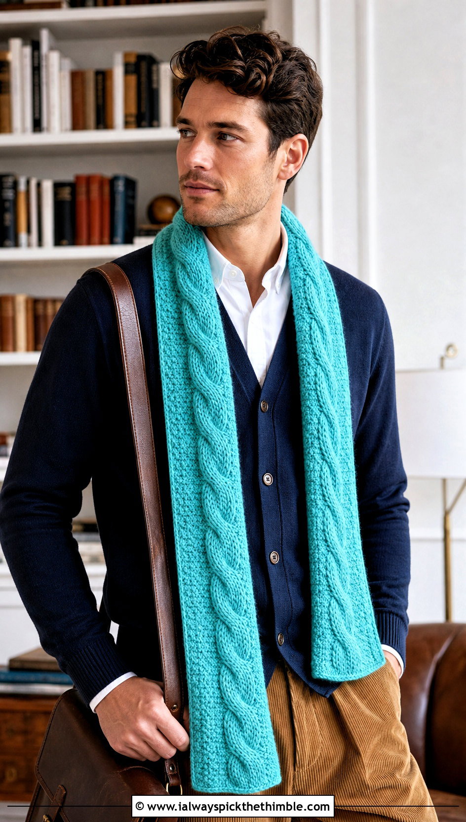 Cable Texture Crochet Scarf With Cardigan - 25 men's crochet scarf outfit ideas
