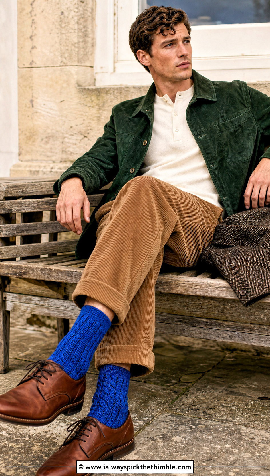 Cable Texture Crochet Socks With Corduroy Pants - 20 men's crochet socks outfit ideas