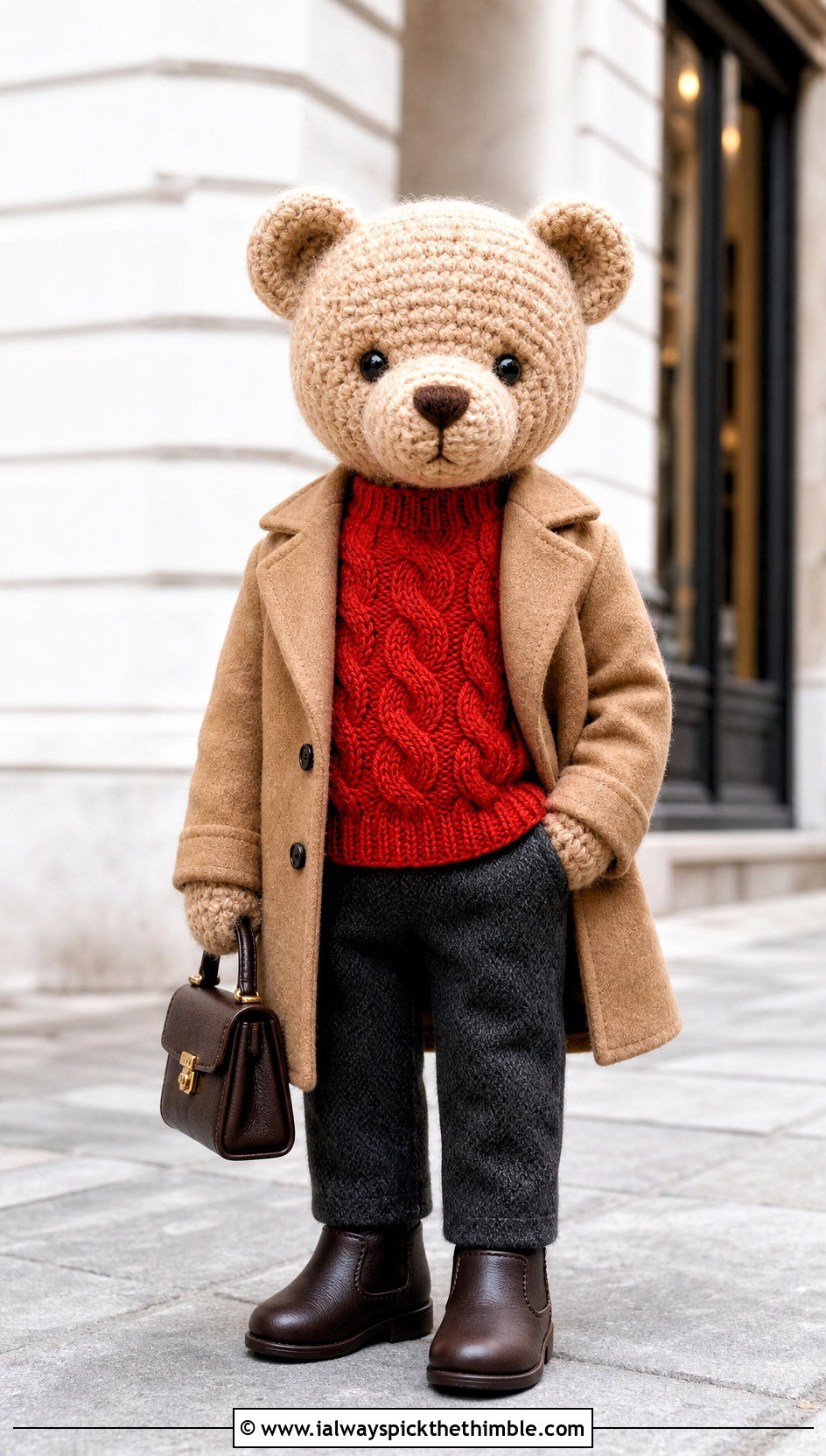 Cable Texture Crochet Toy Sweater With Coat And Trousers - 20 Crochet Sweater For Toy outfit ideas