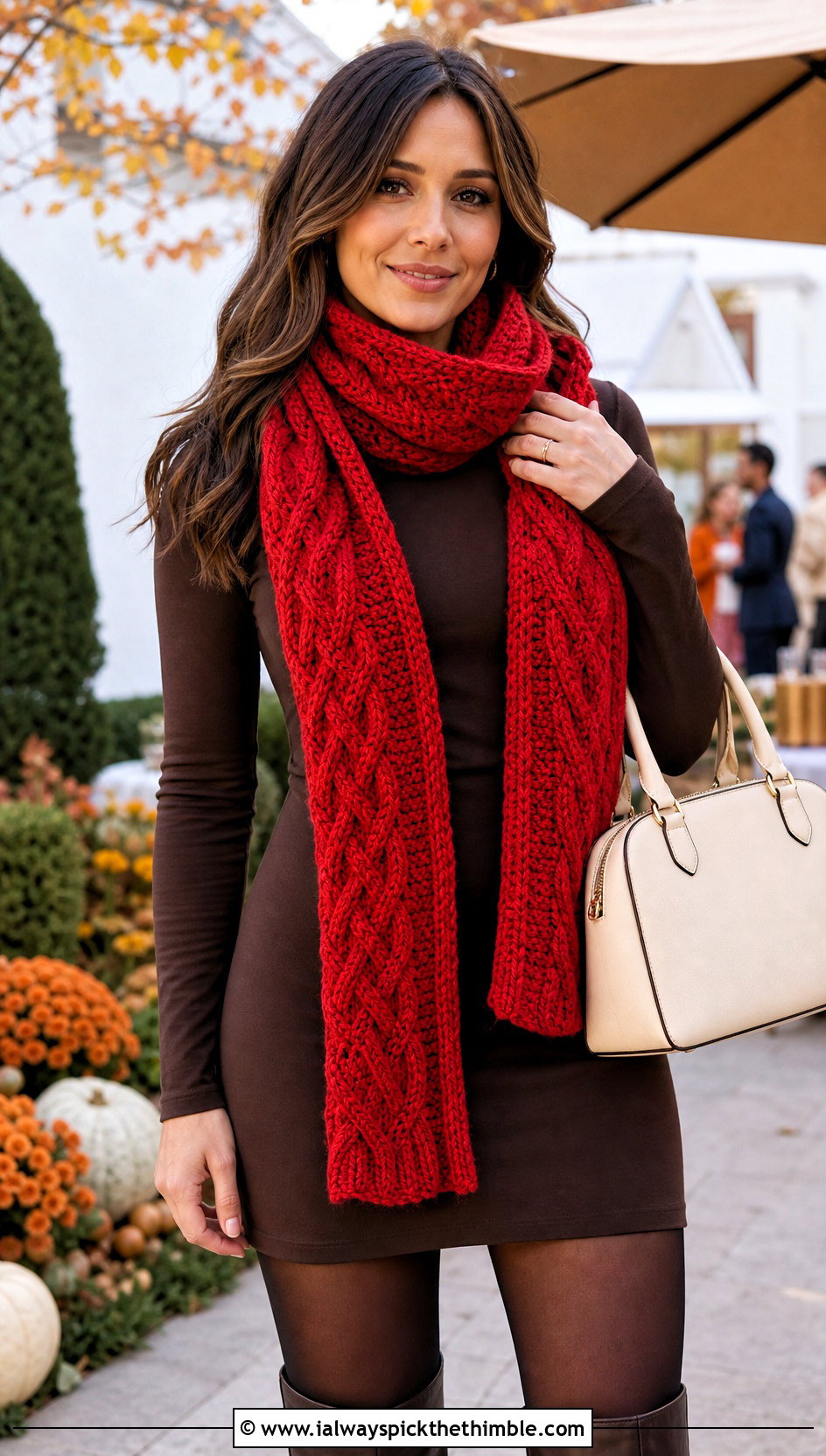Cable Texture Double Crochet Scarf With Mini Dress - 25 double crochet scarf outfit ideas