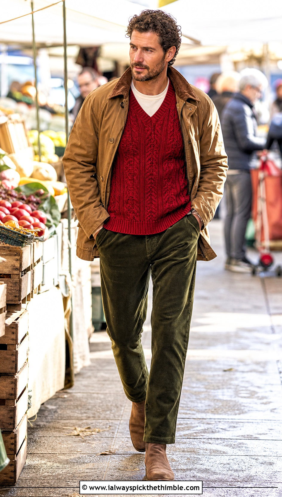 Cable Texture Mens Crochet Vest With Corduroy Pants - 20 men's crochet vest outfit ideas