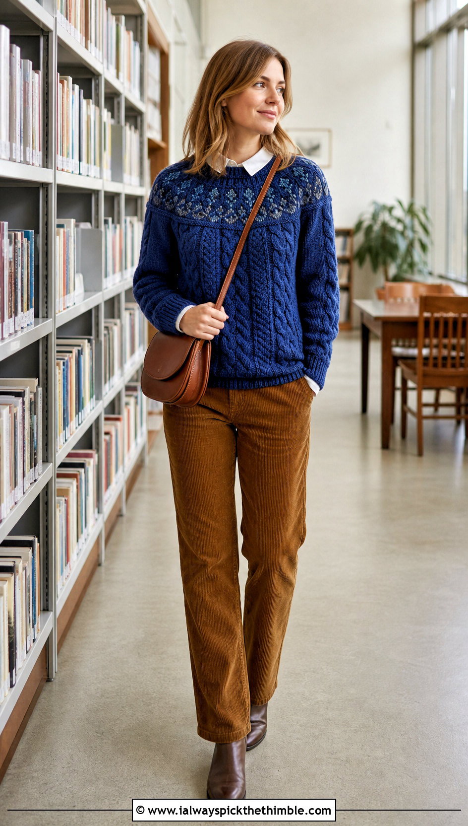 Cable Texture Norwegian Crochet Sweater With Corduroy Pants - 20 Norwegian Crochet Sweater outfit ideas