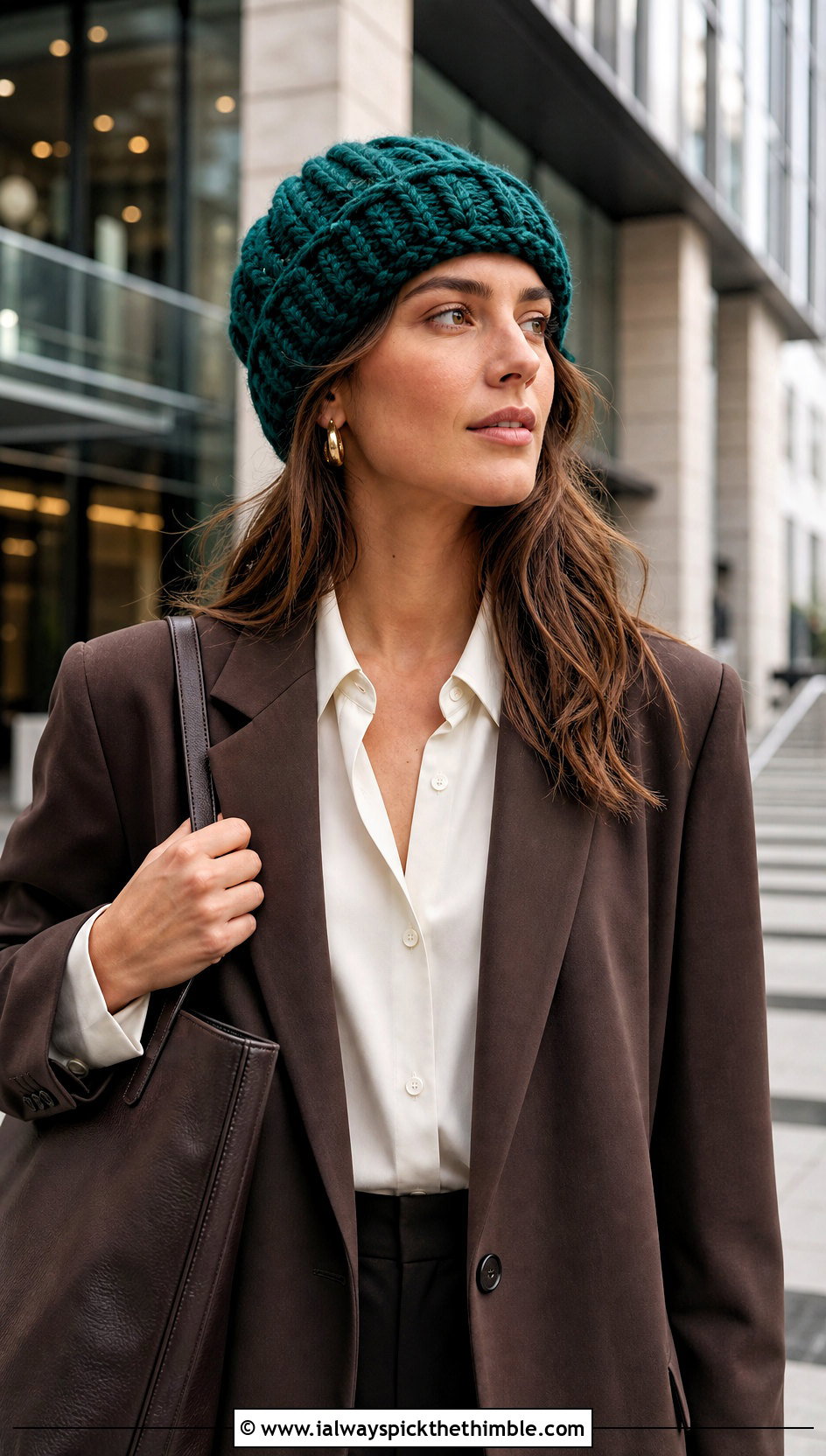 Cable Texture Softee Chunky Crochet Beanie With Blazer - 15 Softee Chunky Crochet Hat outfit ideas