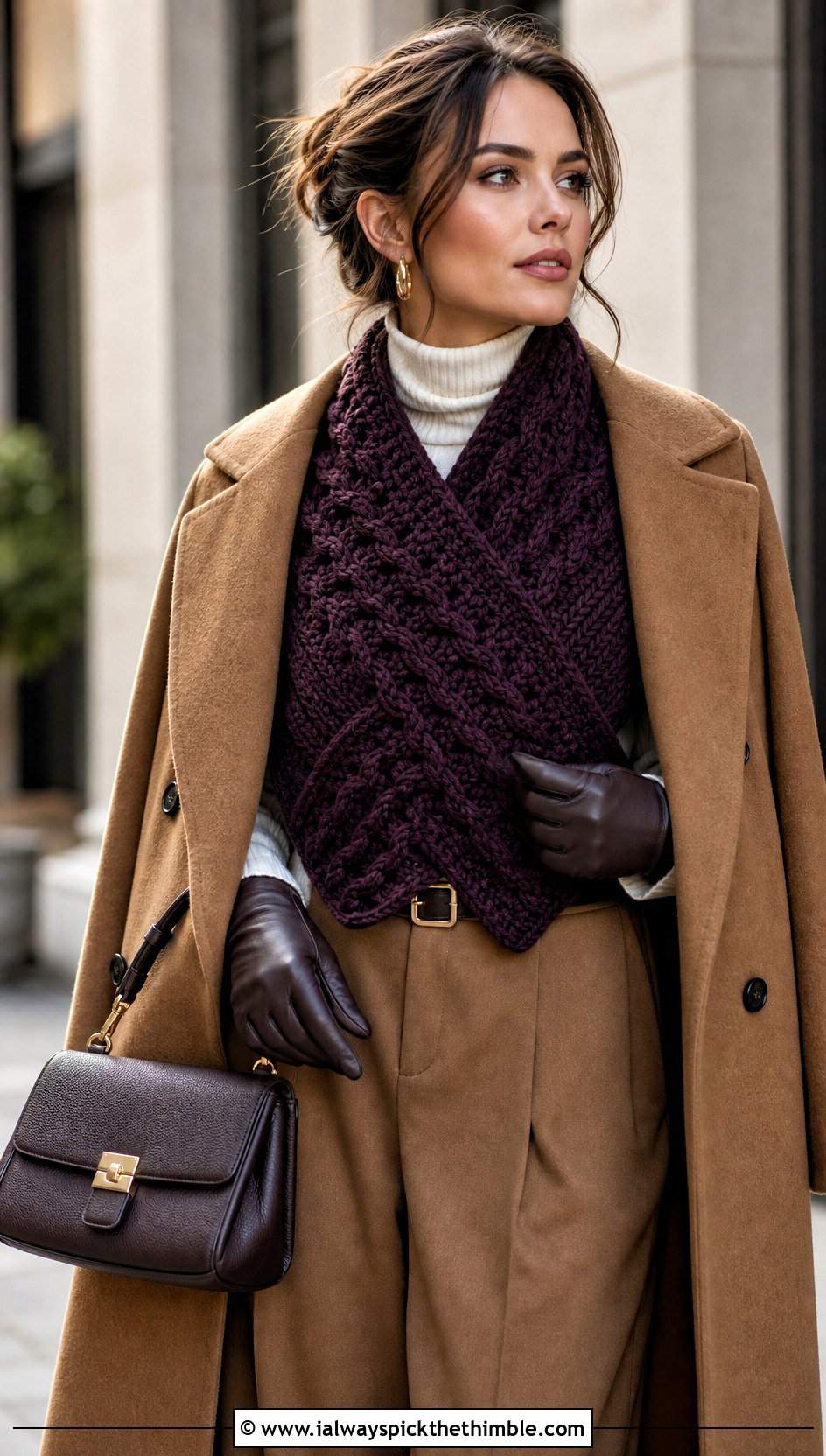 Cable Texture Wrap Me Up Crochet Sweater Scarf With Wool Coat - 15 Wrap Me Up Crochet Sweater Scarf outfit ideas