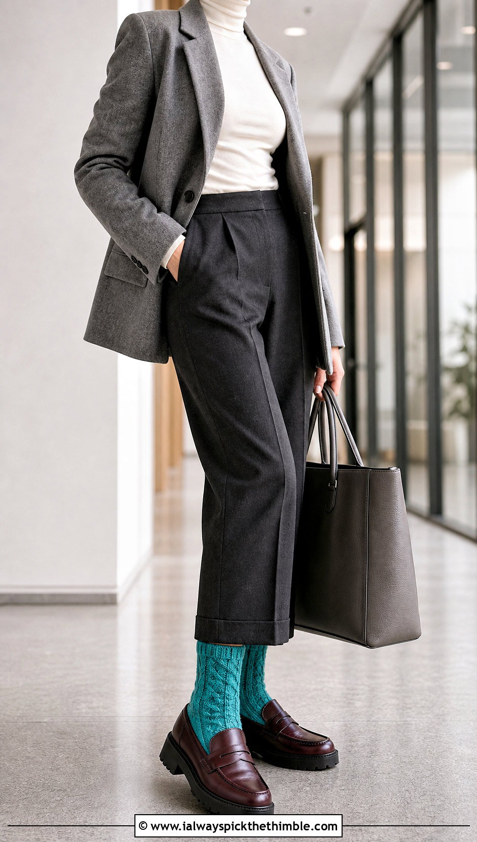 Cable Textured Chunky Crochet Socks With Tailored Trousers - 20 Chunky Crochet Socks outfit ideas