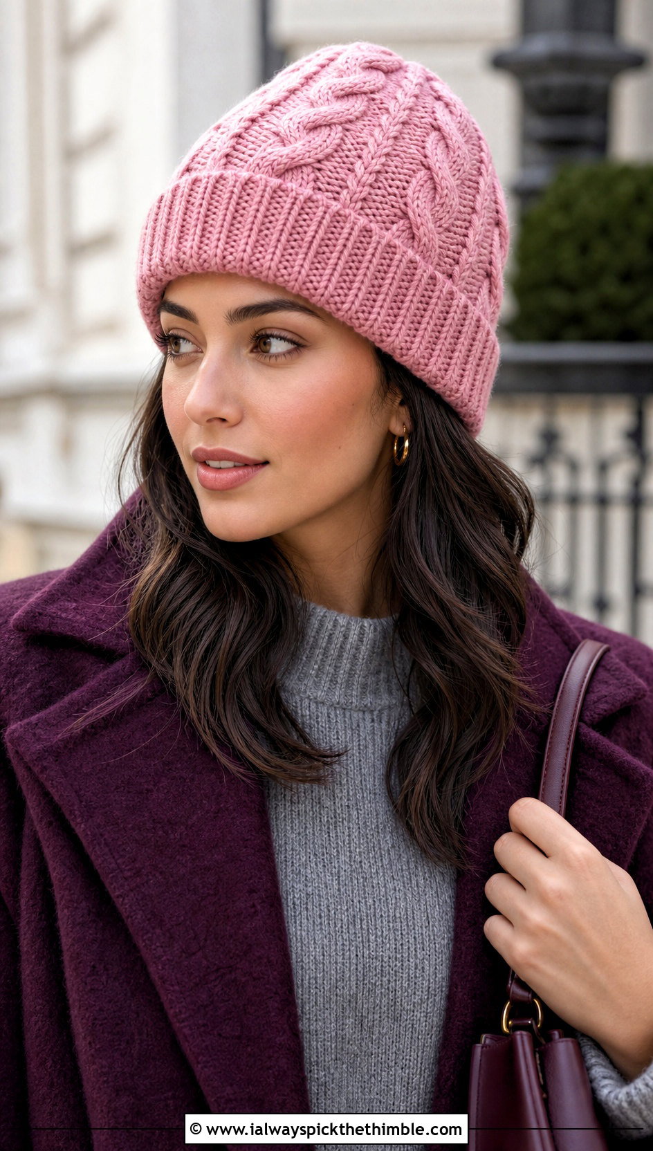 Cable Textured Crochet Beanie With Sweater Dress And Tall Boots - 20 crochet beanies for women outfit ideas