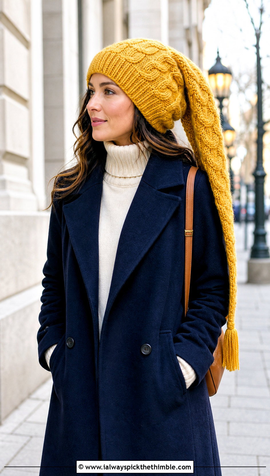 Cable Textured Crochet Long Stocking Cap With Wool Coat - 20 Crochet Long Stocking Cap outfit ideas