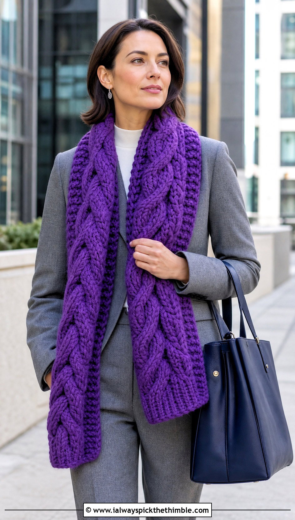Cable Textured Super Chunky Crochet Scarf With Wool Suit - 20 Super Chunky Crochet Scarf outfit ideas