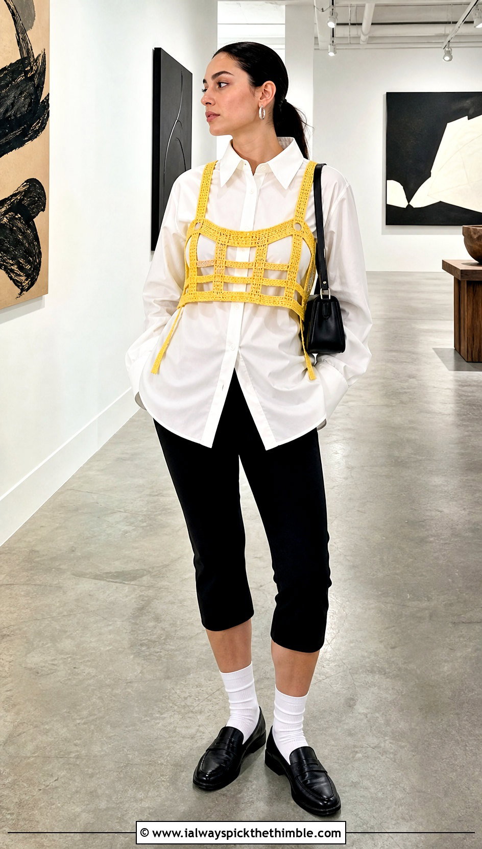 Cage Crochet Harness Top With Oversized Shirt - 15 Crochet Harness Top outfit ideas