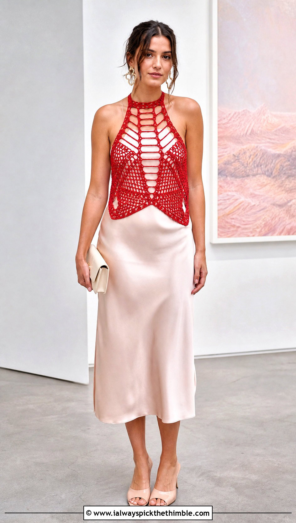 Caged Crochet Halter Top Over A Slip Dress - 15 Crochet Halter Top Outfit Inspiration outfit ideas