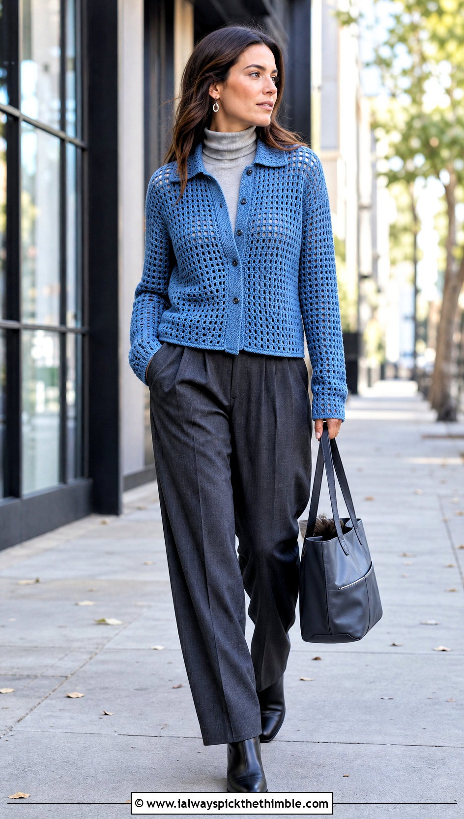 Calad Shirt Over A Turtleneck With Pleated Trousers - 20 crochet calad shirt outfit ideas