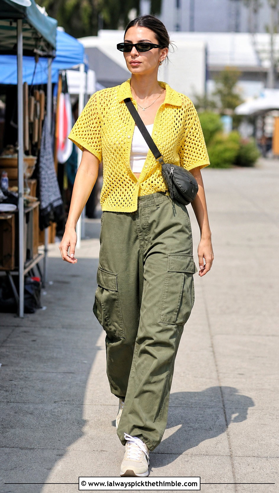 Canary Mesh Stussy Crochet Shirt With Cargo Pants - 15 stussy crochet shirt outfit ideas