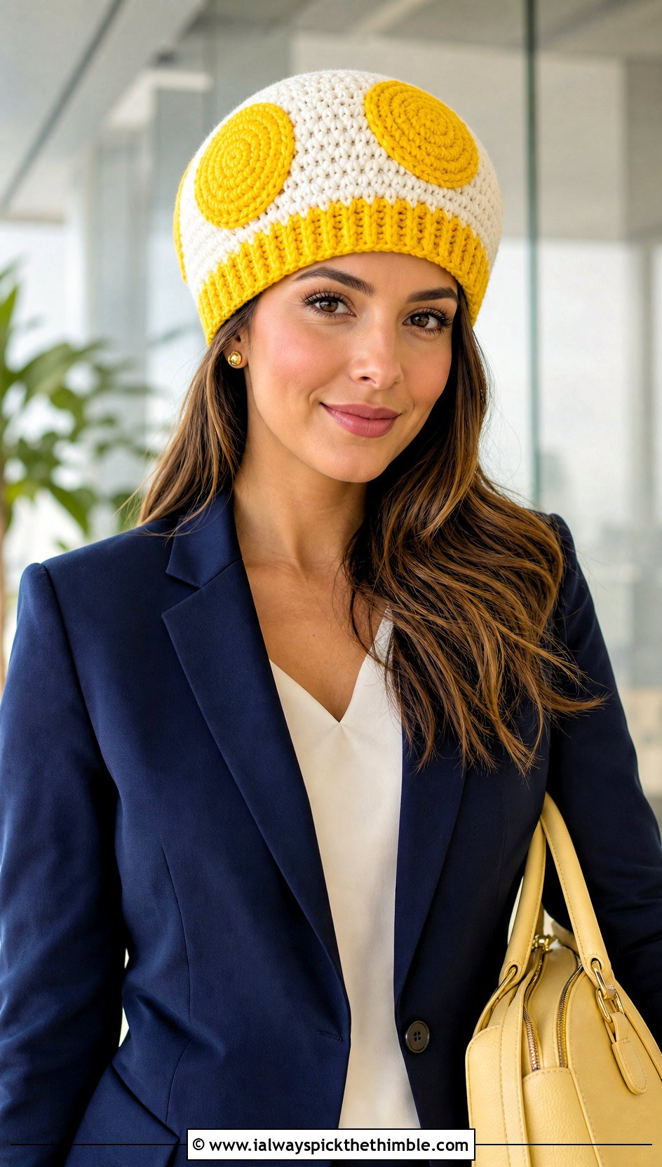 Canary Yellow Mini Toad Cap With Office Suit Outfit - 15 Mario Toad Crochet Hat outfit ideas