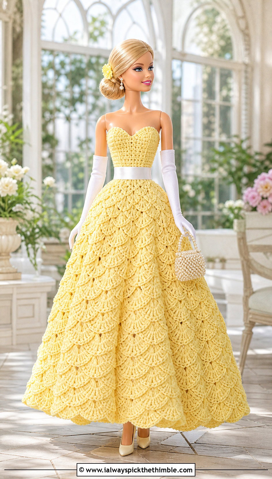 Canary Yellow Sweetheart Crochet Barbie Ball Gown - 20 crochet barbie ball gowns outfit ideas
